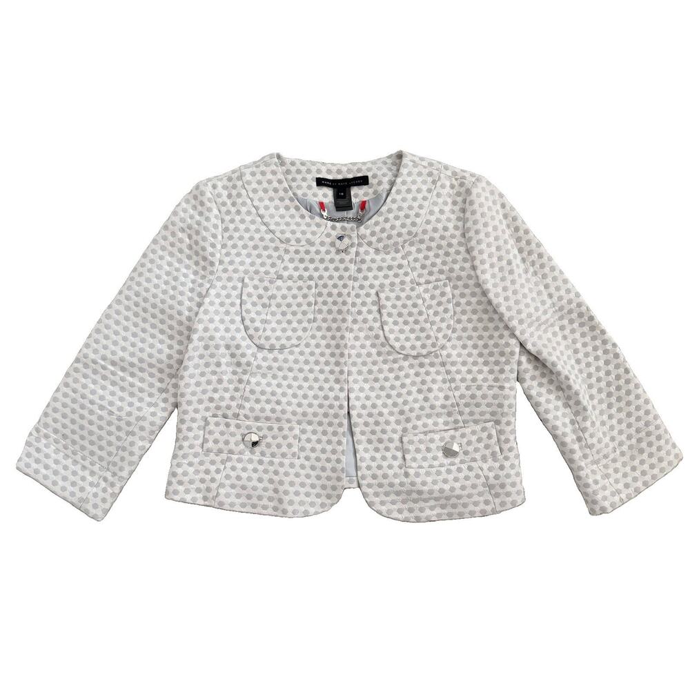 Marc Jacobs Silk Cotton Silver Metallic Button Blazer Jacket Pleated Back 10